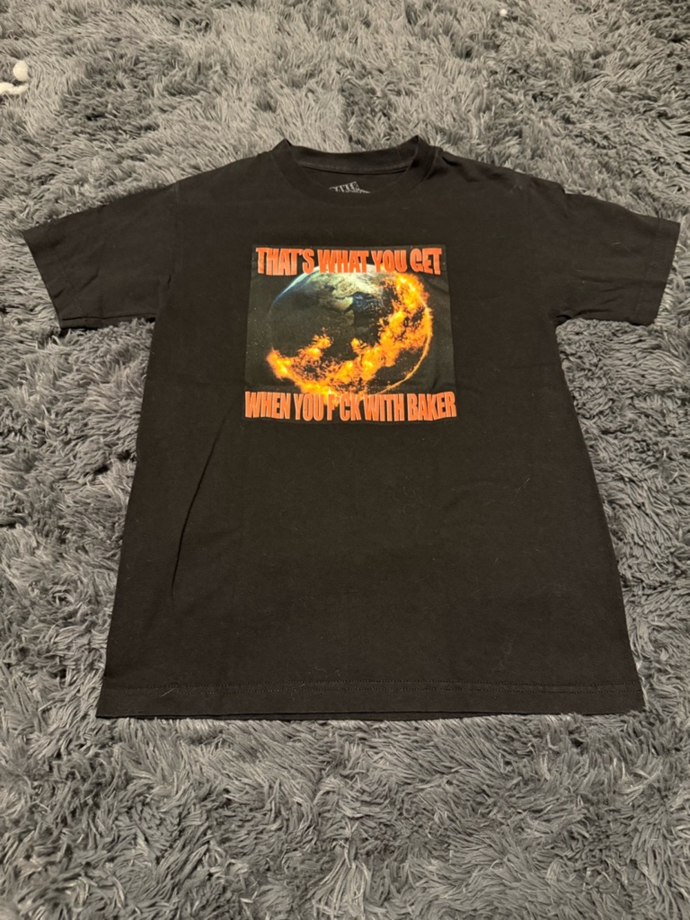 Baker Black Short Sleeve Tee with Orange Flame Globe Graphic